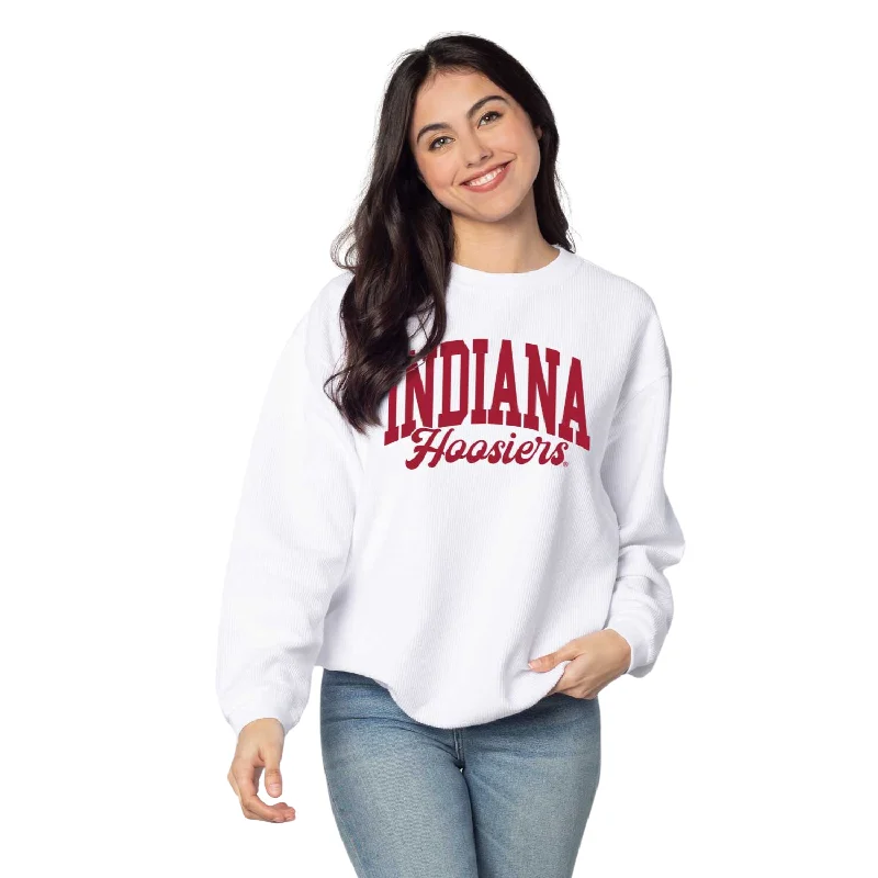 Indiana Sweatshirt Women's White Script Chicka-D Hoodie with Half-Zip Sporty Casual