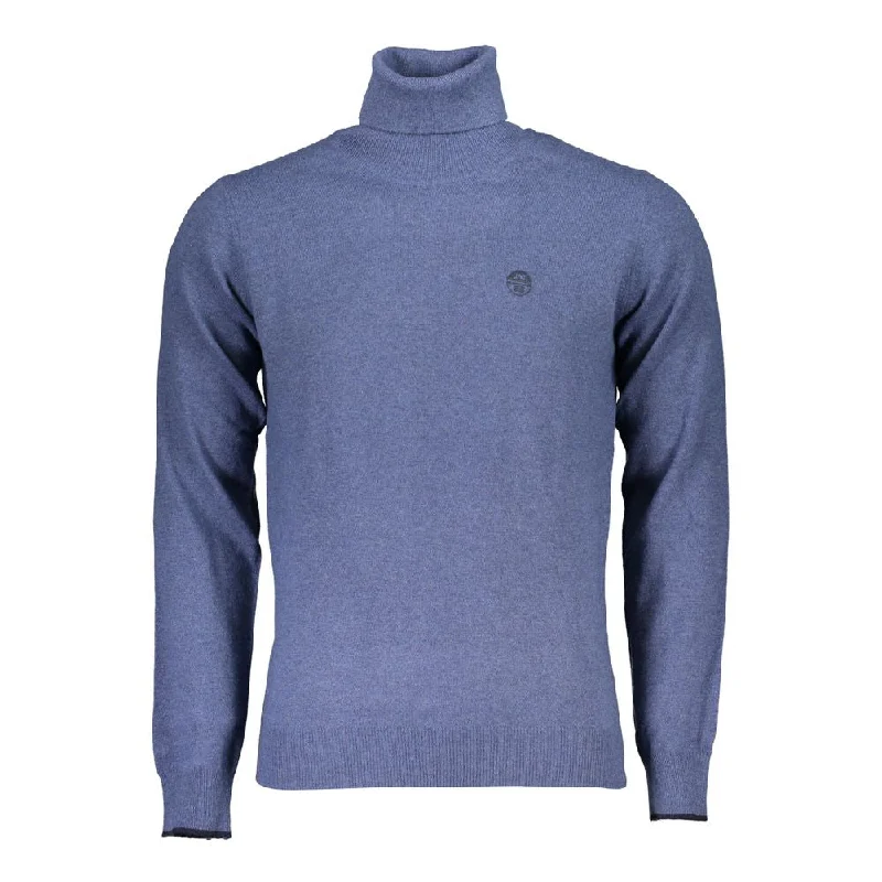 Blue Polyamide Men Sweater Handmade Hand-knitted Hand-woven