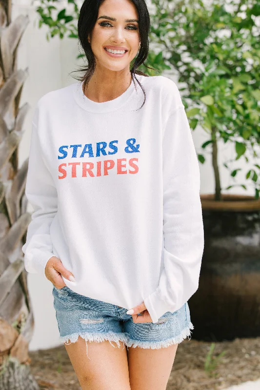 Stars And Stripes White Graphic Sweatshirt Hoodie with Distressed Vintage Worn