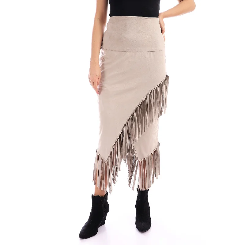 High Waist Front Slit Skirt With Fringe (B676) - Kady chiffon skirt airy