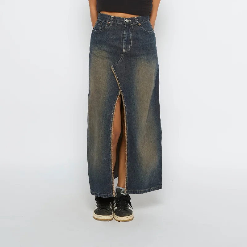 Split Front Denim Maxi Skirt - UK 6 velvet skirt plush