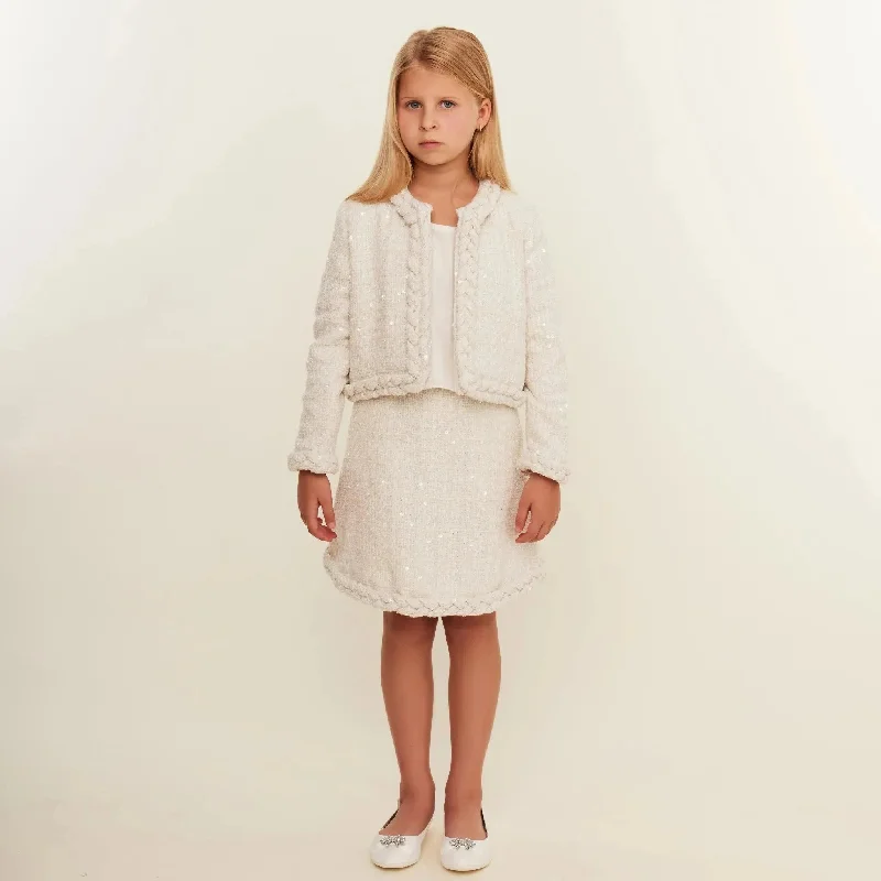 White Tweed Skirt with Plait Detail velvet skirt luxurious