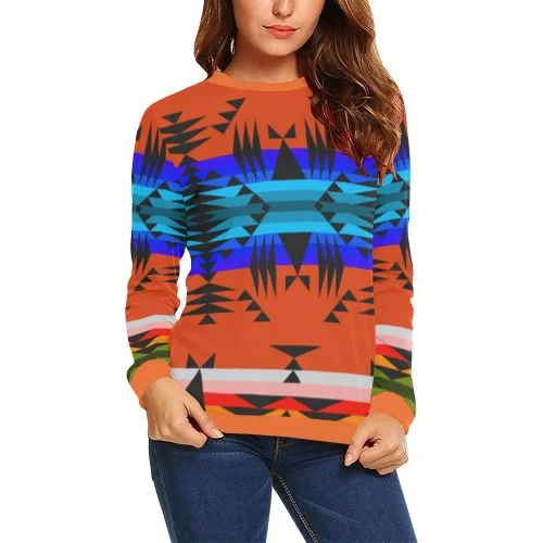 Between the Mountains Orange Crewneck Sweatshirt for Women Hoodie with Ribbed Neckline Snug Warm Between the Mountains Orange Crewneck Sweatshirt for Women Hoodie with Ribbed Neckline Snug Warm