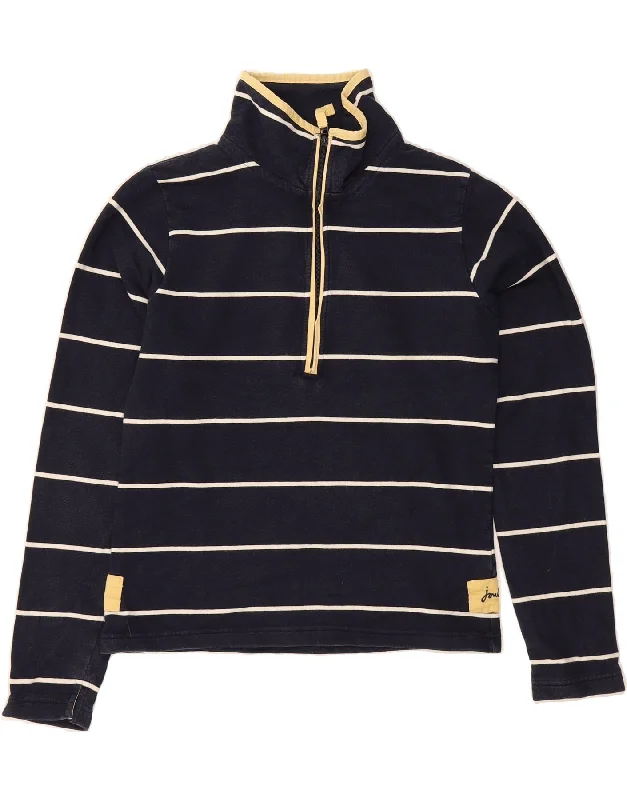 JOULES Womens Zip Neck Sweatshirt Jumper UK 10 Small  Navy Blue Striped Cotton Hoodie Fleece Lining Warmth