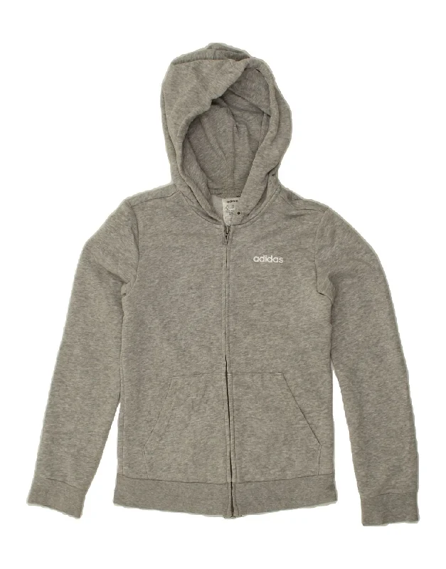 ADIDAS Womens Zip Hoodie Sweater UK 4/6 XS Grey Cotton Hooded Sweatshirt Casual Wear Street Style