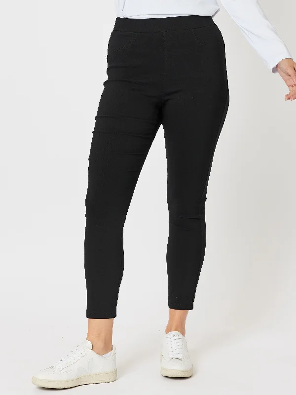 Mechanical Stretch Slim Leg Pull On Pant - Black Casual Yoga Pants