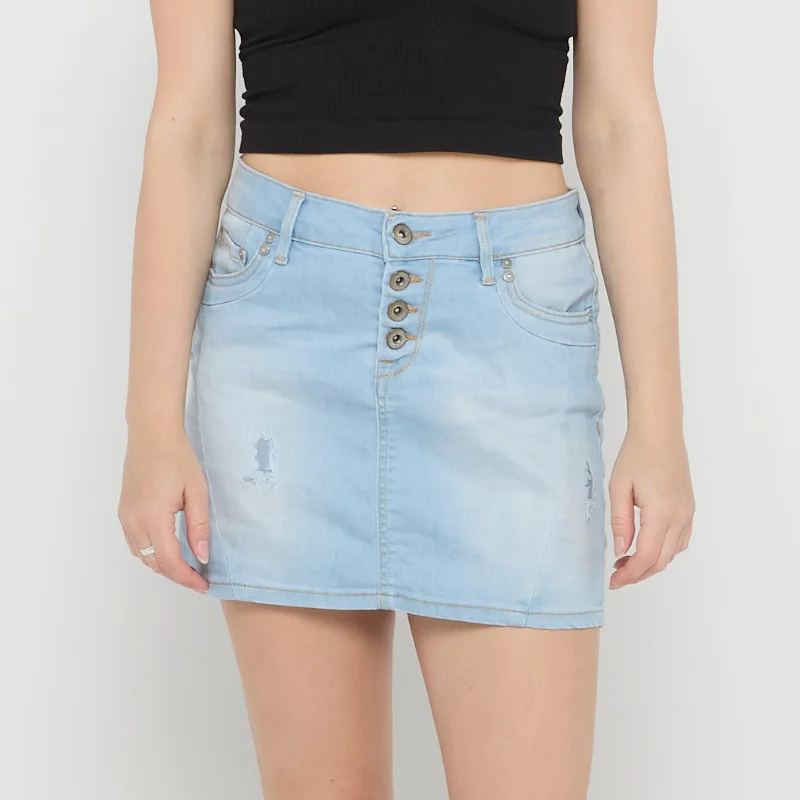 Bleached Denim Button Fly Skirt - UK 12 leather skirt bold