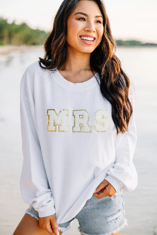 Mrs White Varsity Corded Sweatshirt Hoodie with Hem Elastic Stretchable Comfortable