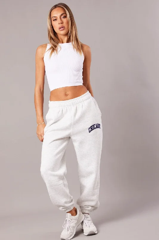 Grey Track Pants High Rise High-Waist Jeans