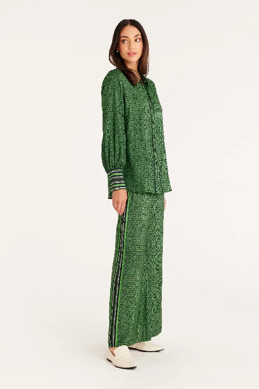 Vienna Wide Leg Pant - Green Print Trendy Tapered Pants