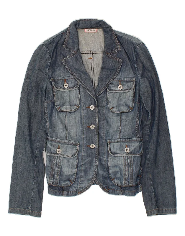 MAX & CO. Womens Denim Jacket UK 10 Small Navy Blue Cotton A-Line Jacket Boat Neck Shawl Collar MAX & CO. Womens Denim Jacket UK 10 Small Navy Blue Cotton A-Line Jacket Boat Neck Shawl Collar