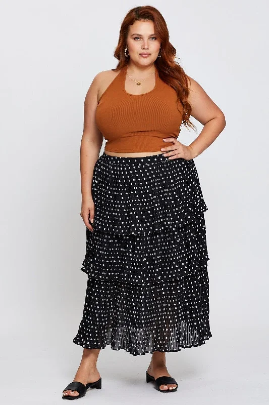 Geo Print High Waist Frill Tiered Midi Skirt tiered skirt playful