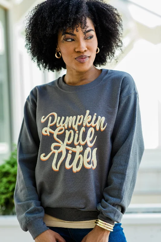 Pumpkin Spice Vibes Charcoal Gray Graphic Sweatshirt Hoodie with Hem Ribbing Snug Secure Pumpkin Spice Vibes Charcoal Gray Graphic Sweatshirt Hoodie with Hem Ribbing Snug Secure