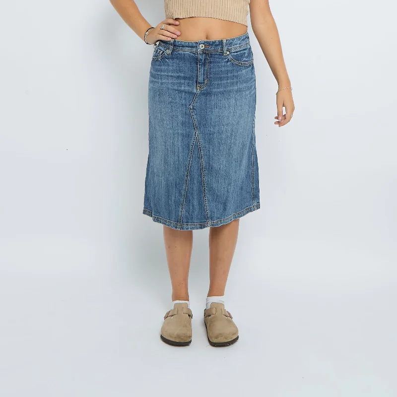 Denim Washed Midi Skirt - UK 12 seamless skirt comfort