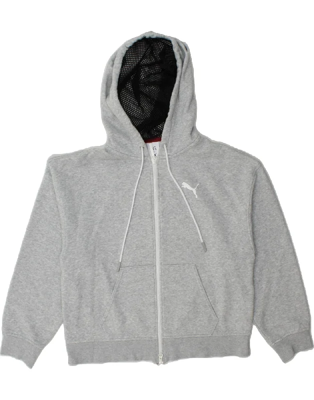 PUMA Womens Graphic Zip Hoodie Sweater UK 16 Medium Grey Cotton Hoodie with Hem Ribbing Snug Secure