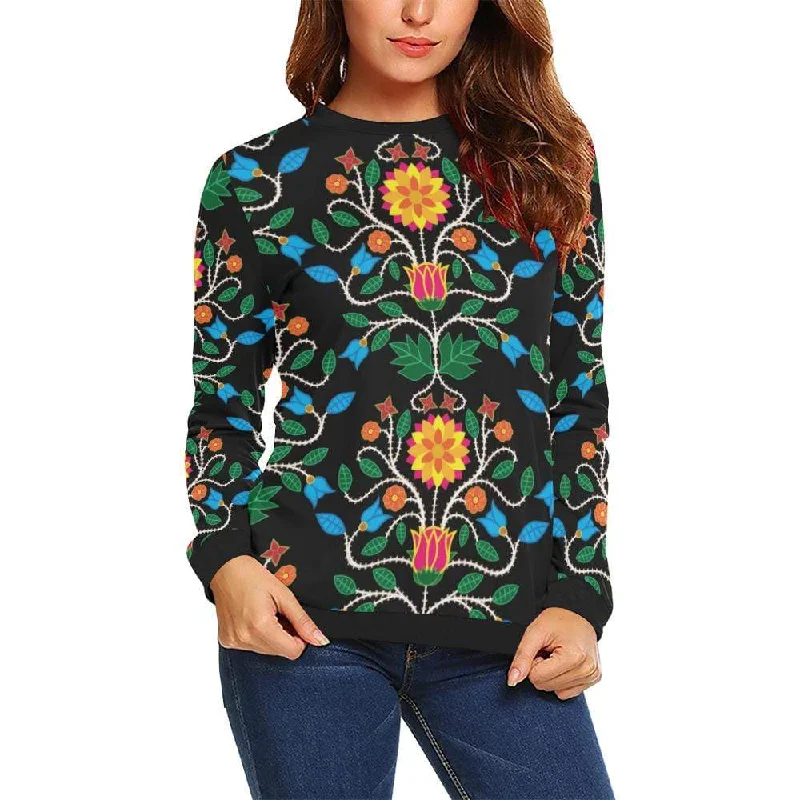 Floral Beadwork Four Clans Crewneck Sweatshirt for Women Hoodie with Metallic Shiny Futuristic Floral Beadwork Four Clans Crewneck Sweatshirt for Women Hoodie with Metallic Shiny Futuristic