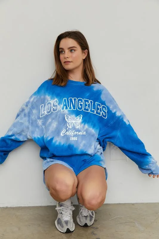 WOMENS LOS ANGELES BLUE TIE DYE SWEATSHIRT Hoodie with Hood Adjustable Protection