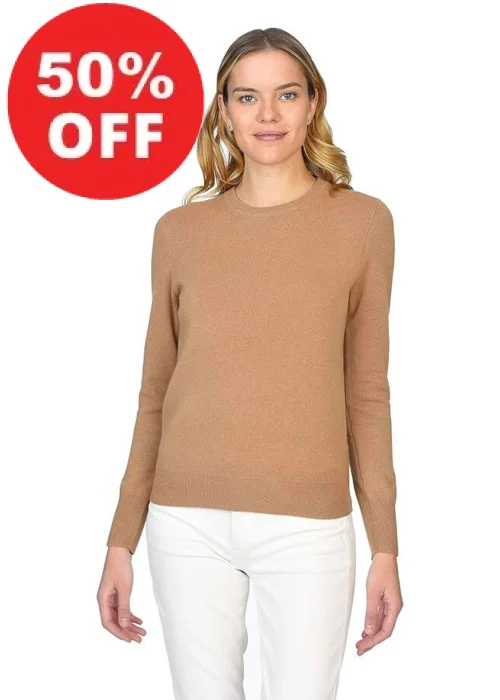 ADELE ESSENTIAL CREW SWEATER - CAMEL Cotton Fabric Linen Fabric Terry Fabric