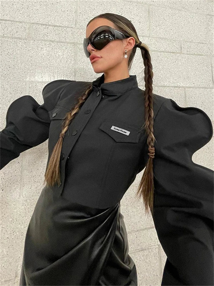 Aualay Spring Wave Up Black Jackets Streetwear For Women 2024 Long Sleeve Button Up Coats Female Casual Fashion Crop Jackets Fleece Jacket Down Jacket Parka Aualay Spring Wave Up Black Jackets Streetwear For Women 2024 Long Sleeve Button Up Coats Female Casual Fashion Crop Jackets Fleece Jacket Down Jacket Parka