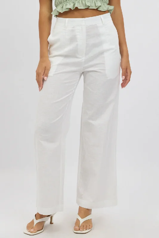 White Tailored Pants Wide Leg Trendy High-Waist Trousers