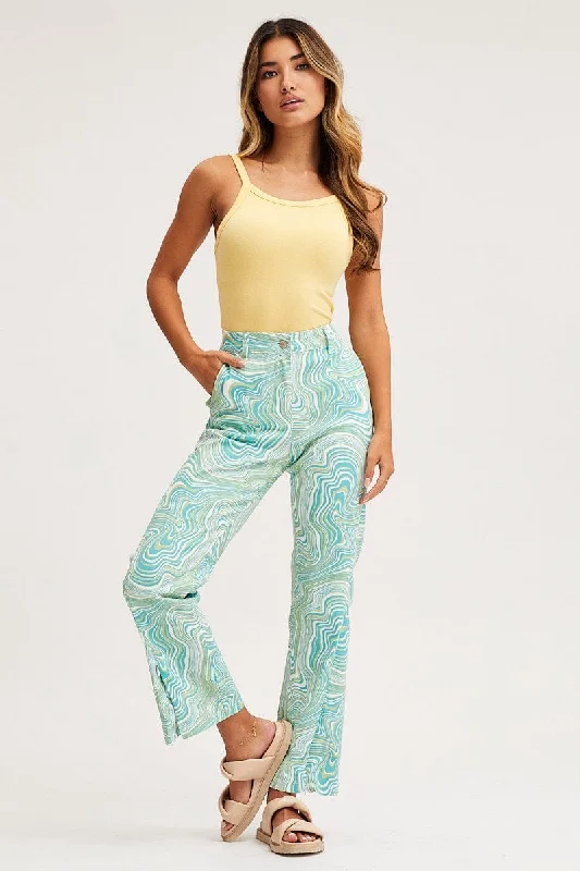 Print Wide Leg Pants High Rise Casual Drawstring Pants