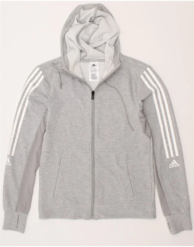 ADIDAS Womens Aeroready Graphic Zip Hoodie Sweater UK 4/6 XS Grey Turtle Neck Boat Neck Asymmetrical Neck