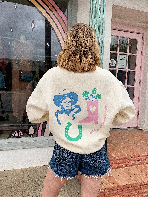 Giddy Up Buttercup Sweatshirt Cream Hoodie with Fur Luxurious Winter