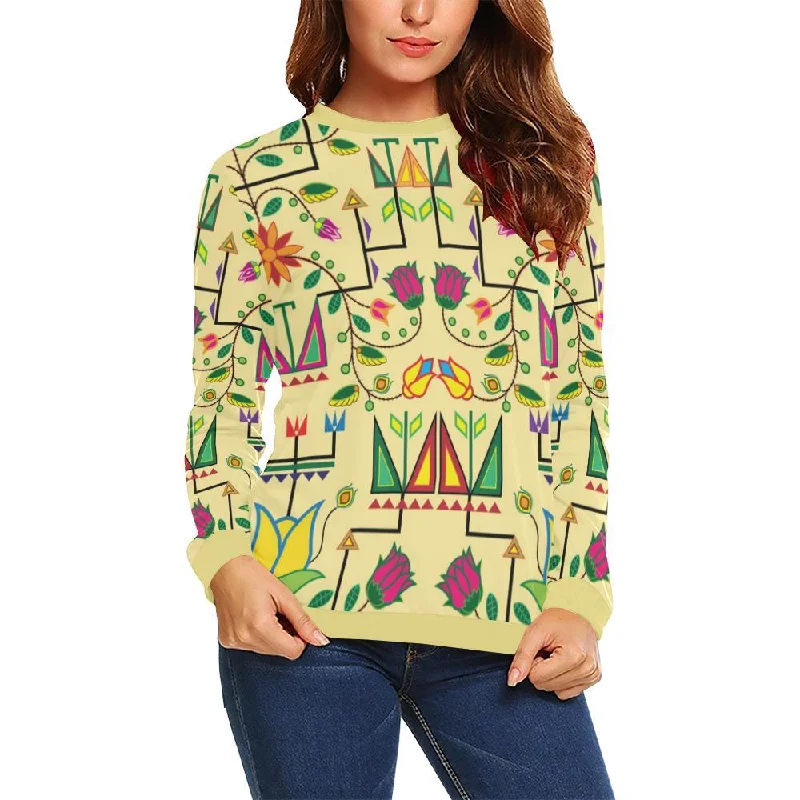 Geometric Floral Summer-Vanilla Crewneck Sweatshirt for Women Hoodie with Lace Feminine Delicate Geometric Floral Summer-Vanilla Crewneck Sweatshirt for Women Hoodie with Lace Feminine Delicate