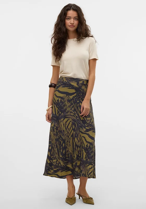 Vero Moda Joss Ibe Printed Skirt, Green Multi silk skirt lustrous
