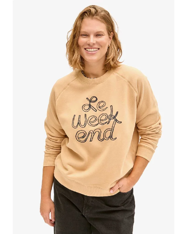 Le Weekend Sweatshirt Sand Hoodie with Hem Patch Decorative Personalized