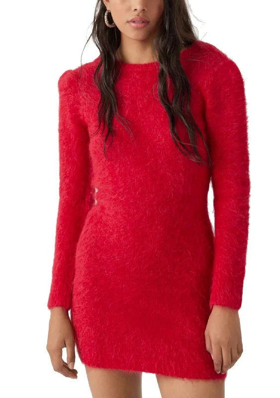 Tunia Alpaca Sweater Mini Dress In Red Seamless Knitted Crochet