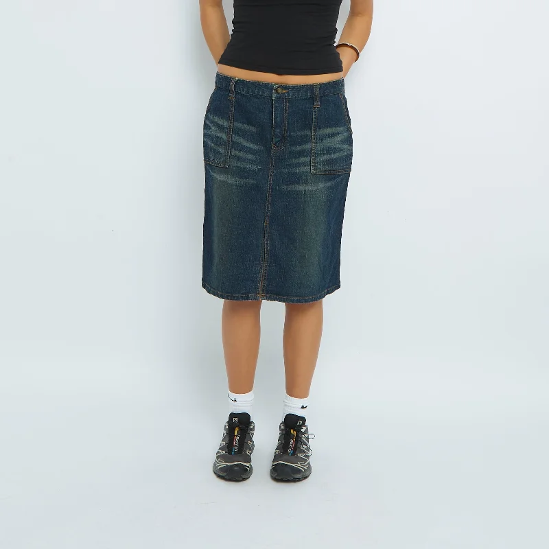 Denim Stitch  Midi Skirt - UK 12 chiffon skirt flowing