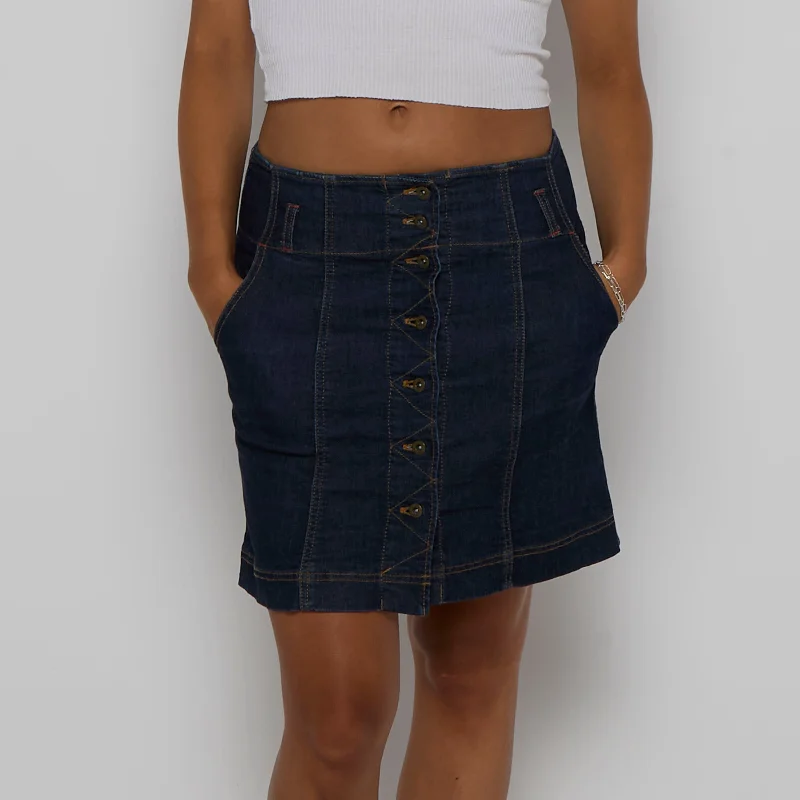 Denim Panelled Short Skirt - UK 10 cashmere skirt rich