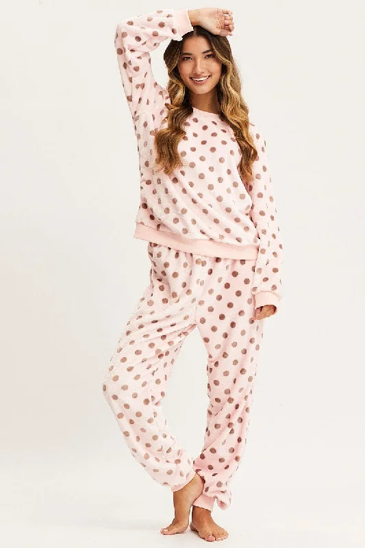 Polka Dot Loungewear Pants Soft Stretch Trousers