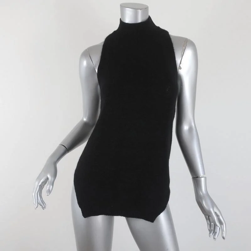 360 Cashmere Turtleneck Top Logan Black Size Extra Small Sleeveless Sweater Nylon Fabric Polyester Fabric Spandex Fabric