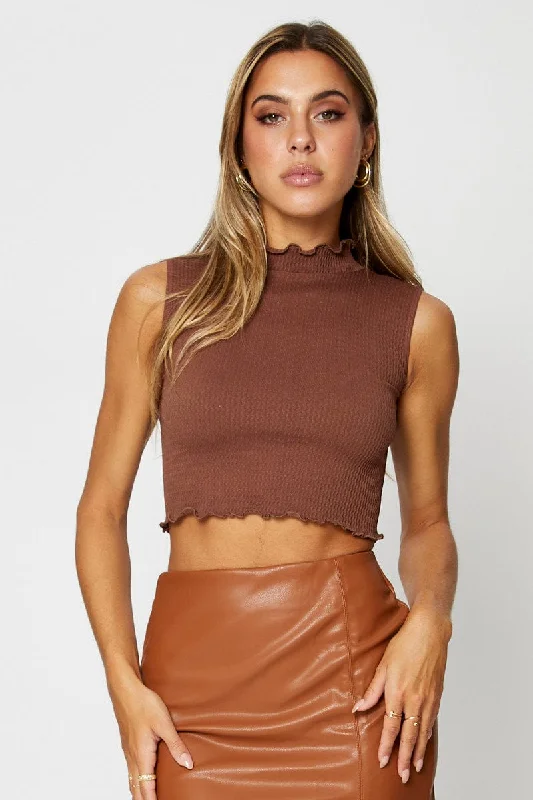Brown Tank Top Seamless lace tank top