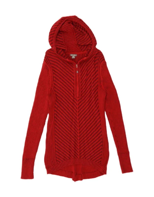 EDDIE BAUER Womens Longline Hooded Jumper Sweater UK 16 Large Red Cotton Houndstooth Herringbone Solid EDDIE BAUER Womens Longline Hooded Jumper Sweater UK 16 Large Red Cotton Houndstooth Herringbone Solid