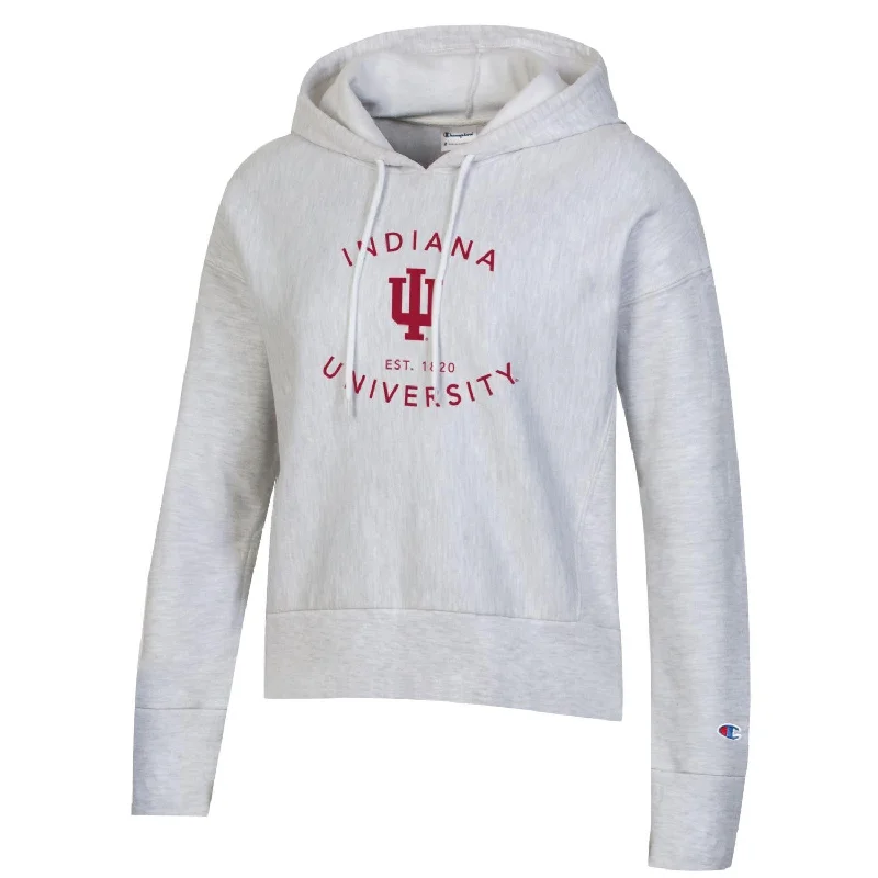 Indiana Hoosiers Women's Champion Grey Crop Circle Hoodie Hoodie with Patch Decorative Personalized