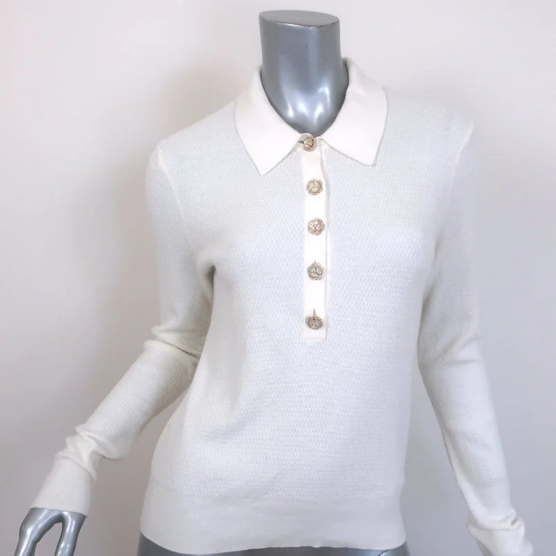 L'Agence Sterling Jewel-Button Collared Sweater Cream Cotton-Blend Size Small Faux Fur Fabric Real Fur Fabric Shearling Fabric L'Agence Sterling Jewel-Button Collared Sweater Cream Cotton-Blend Size Small Faux Fur Fabric Real Fur Fabric Shearling Fabric