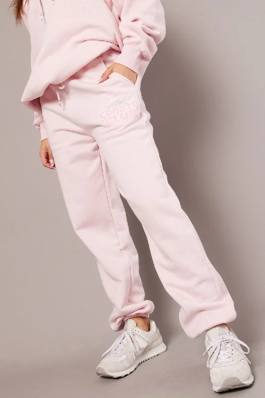 Pink Track Pants High Rise Comfy Athletic Pants