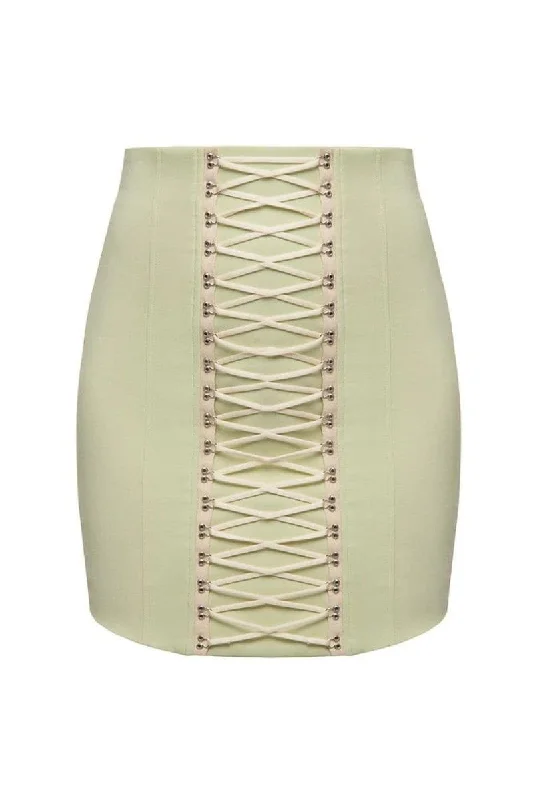 GREEN CORSETED SKIRT silk skirt lustrous