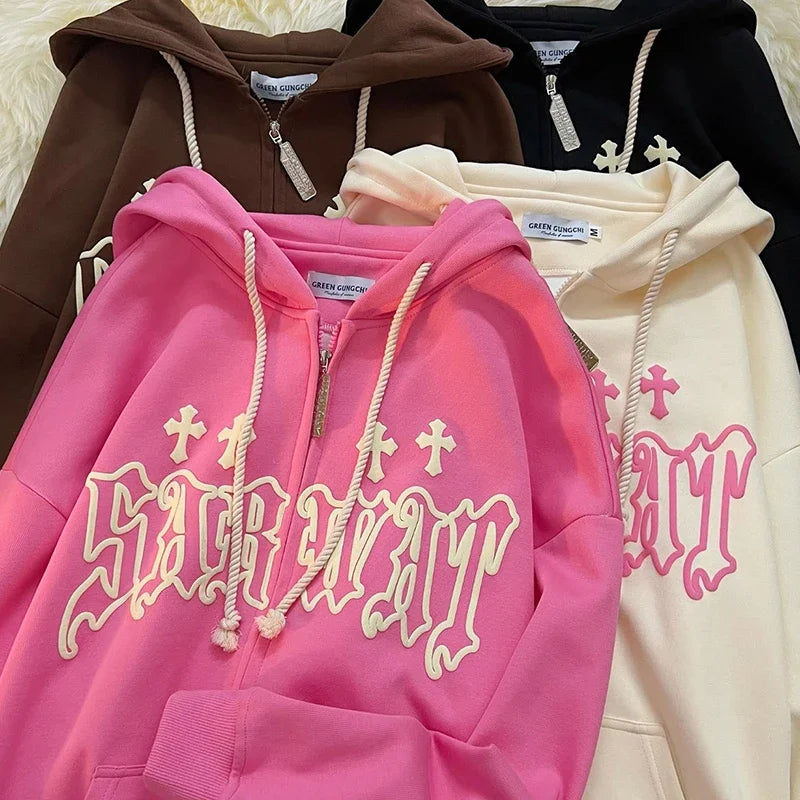 Womens Hoodies High Street Harajuku Retro HipHop Zip Up Hoodie Loose Sweatshirt Clothes Hot Sales Fashion Hooded Jacket Coat Y2K Anorak Shell Jacket Lightweight Jacket Womens Hoodies High Street Harajuku Retro HipHop Zip Up Hoodie Loose Sweatshirt Clothes Hot Sales Fashion Hooded Jacket Coat Y2K Anorak Shell Jacket Lightweight Jacket