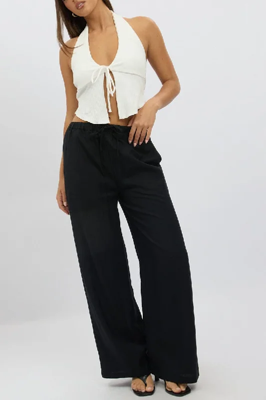 Black Wide Leg Pants Elasticated Waist Stylish Casual Pants