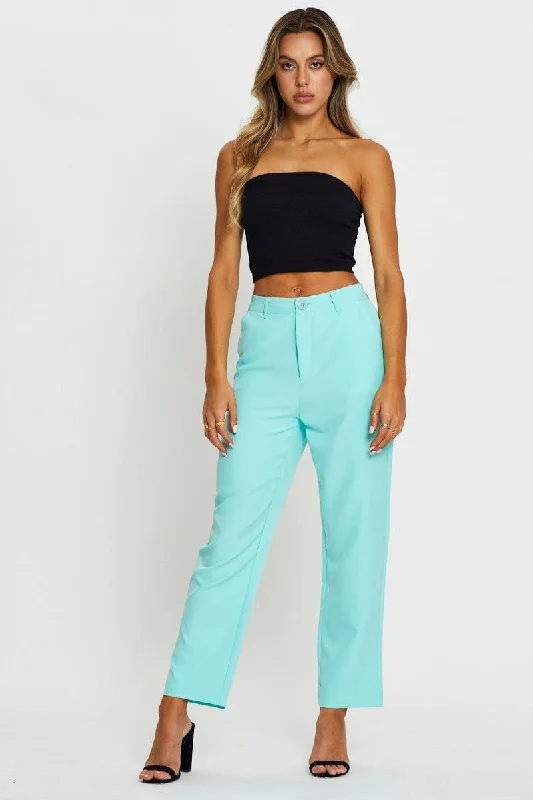 Green Pants Slim Leg Classic Pleated Pants