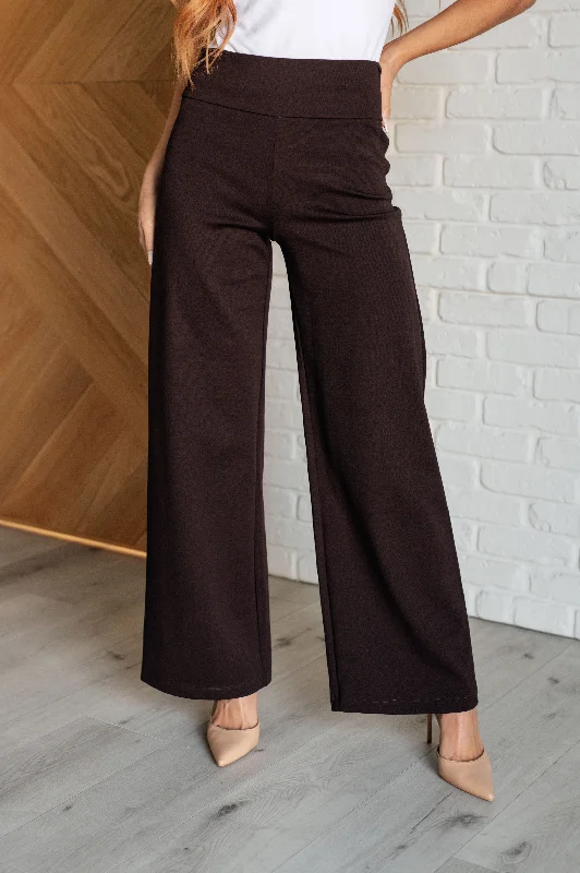 Hazel Blues® |  Magic Wide Leg Pants in Chocolate Comfortable Denim Leggings