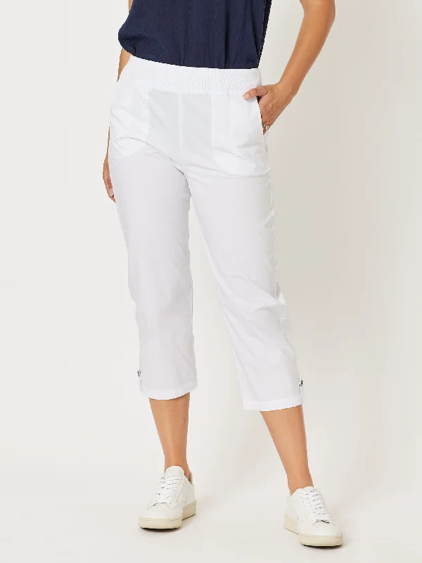 Santorini Cropped Cotton Pant - White High-Waist Yoga Pants