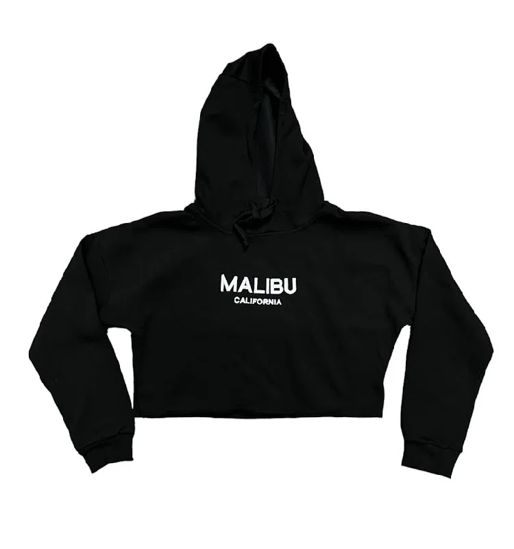 WOMENS BLACK MALIBU CROP HOODIE Hoodie with Ribbed Hem Stretchable Secure