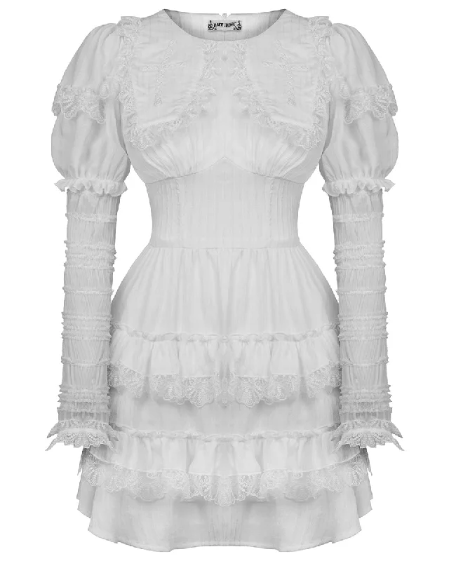 Dark In Love Gothic Angel Casket Collar Dress - White Shift Classic Vintage