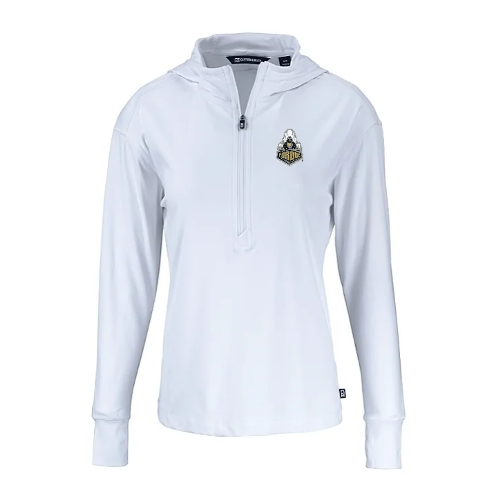 Purdue Boilermaker's Women's Daybreak Hoodie White Hoodie with Mock Neck Collared Structured