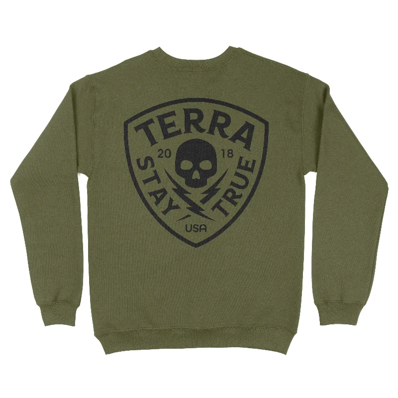 STAY TRUE - MILITARY GREEN CREWNECK SWEATSHIRT Hoodie with Print Artistic Unique